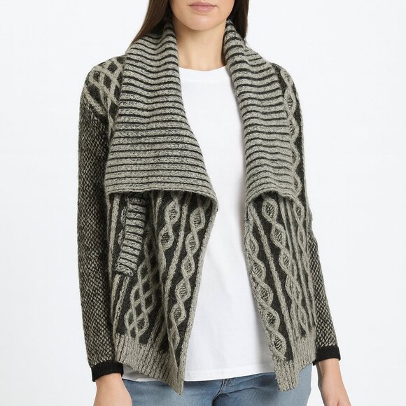 Yigal Azrouël Wool Alpaca Chunky Drape Cardigan Gray Black Open Front Cozy XS - Picture 1 of 11